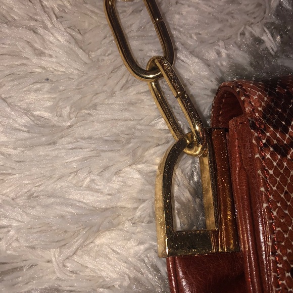 Badgley Mischka Brown Leather & Snakeskin Bag - Picture 7 of 8